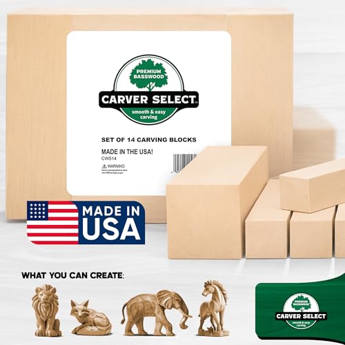Basswood Carving Blocks Set of 14 – Wood Carving Kit with Premium Bass Blocks – for Crafts & Whittling – Ideal for Beginners & Professionals - size: Set of 14