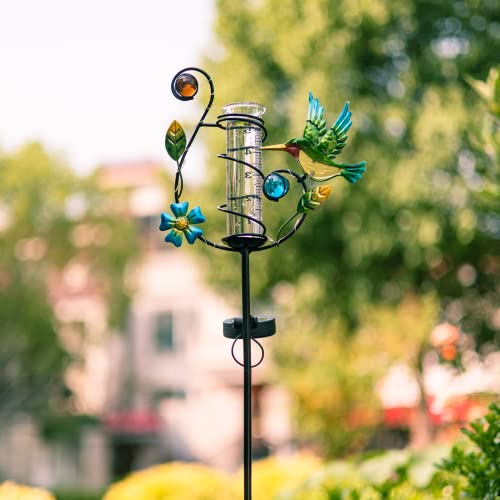 35'' Tall Hummingbird Rain Gauge Outdoor, Solar Rain Gauge - color: Hummingbird A
