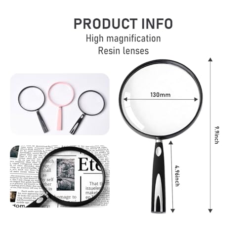 Feosky Handheld Reading Magnifier, 10X Magnifier, 130mm Shatterproof Lens, Non-Slip Handle for Adults Close Work, Seniors Reading and Nature Exploration, Hobby Observation(Silver/Black) - color: Silver