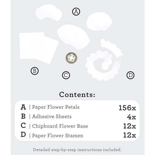 Hampton Art Little Crate of Paper Flower Kit, White, 185Pc, Paper Flower Kit, Making Bouquet Craft Kits for Adults, Craft Making Kit