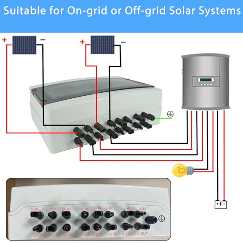 Solar Disconnect Switch, PV Combiner Box 4 String 1000V 40A Solar Surge Protector, IP65 Waterproof, Plug & Play Outdoor Solar Panel System - size: 4 String 4in4out