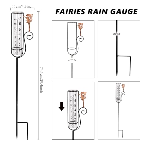 Rain Gauge Outdoor,Fairy Rain Gauges for Yard Decorative Water Gauge - color: Copper-Fairy