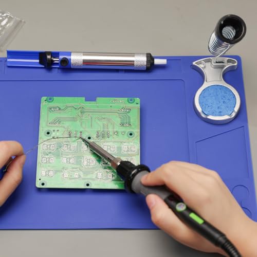 YIHUA 947-V Soldering Iron Kit with 3 LED Lights, Temperature Control, 5 Premium Solder Tips, Desoldering Pump, Indicator & ON/OFF Switch-60 Watts Soldering Iron, Solder Wire, Tip Cleaner, and more.