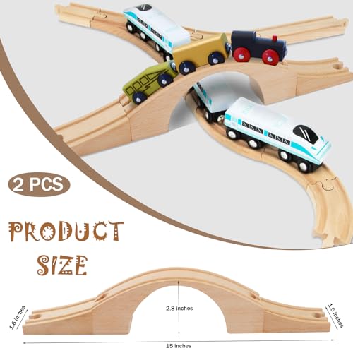2 Pack Wood Train Track Extension Wooden Train Bridge Track Wooden Railway Bridge Accessories Wood Railroads Connectors Compatible with Most Toy Railroads for Birthdays Holiday - color: 2 Pack, size: 15inch Bridge