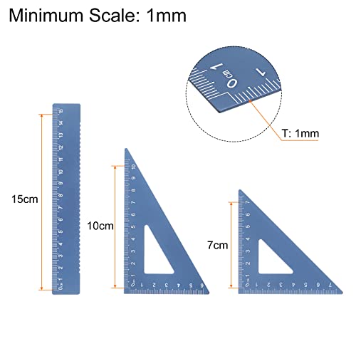 Generic 4pcs Geometry Set 15cm Metric Measure Laser Engraving Aluminum Ruler Metal Ruler Set Triangle Protractor Ruler Tool Set for Classroom, Office, Home, Dark Blue