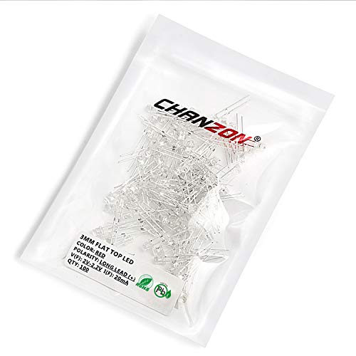 CHANZON 100 pcs 3mm Red LED Diode Lights (DC 2V 20mA) - color: B) Red (100pcs)
