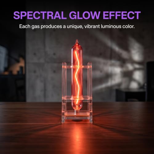 6 Pcs Rare Gas Glow Spectrum Tubes Kit with Clear Holder, Helium Neon Argon Krypton Xenon Nitrogen Discharge Tubes for Classroom, Home Desktop Decor & Element Collection