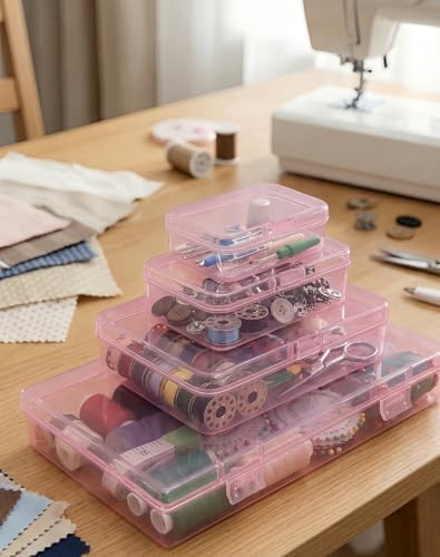 LJY 24 Plastic Boxes, 4 Sizes for Beads - color: Pink