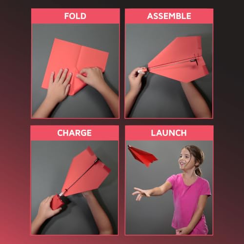 POWERUP 2.0 Paper Airplane Kit Electric Plane Motor Launcher DIY Toy - Red - color: Red, Black
