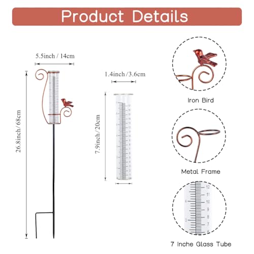Cardinal Rain Gauge Outdoor with 7 Inch Glass Tube - color: Cardinal