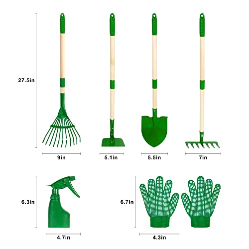 Duckura Kids Gardening Tools Set - 7pcs Garden Tool for Kids - color: green