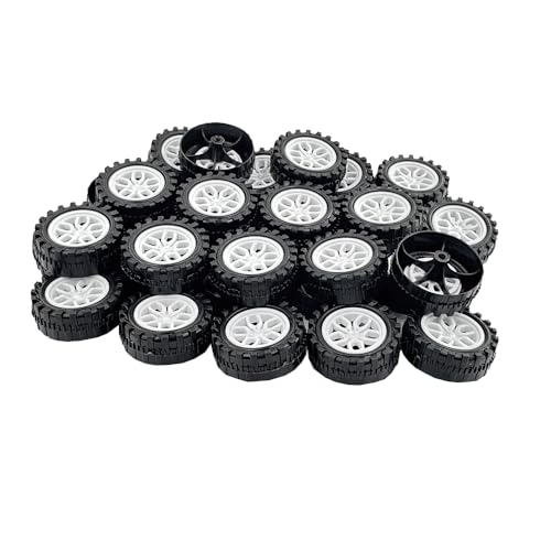 30PCS Toy Car Wheel 2mm Dia Shaft Plastic Car Wheel with 15PCS Metal Shaft Axles for RC Car Truck Robot DIY Model Toy Building Projects (Style 1) - style: Style 1