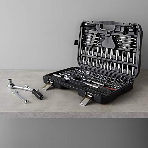 Amazon Basics 201-Piece Mechanic's Socket Tool Set With Case, SAE and Metric Sizes, Chrome-Vanadium Steel, Portable - size: 201 Piece