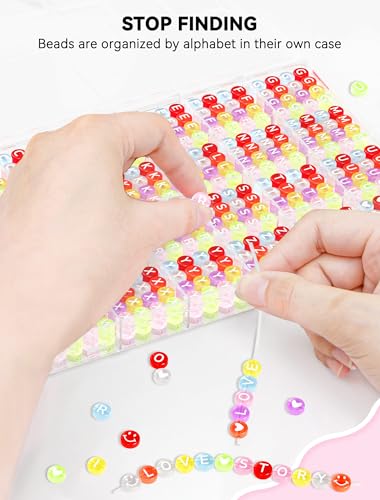 ARTDOT 1400 Pieces Letter Beads for Friendship Bracelets Making Kit, 28 Styles Assortment Jewelry Making Supplies Alphabet Beads Set with Cases Preppy Crafts Gifts, Multicolor Transparent - color: Multicolor Letter Transparent Bead, size: Box Packed