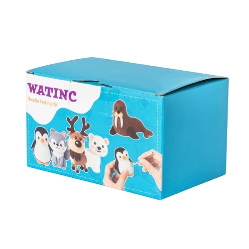 WATINC Needle Felting Kit - 5 Set Unique Different Cute Doll Wool Felt Needle Tools Foam Pad Instruction, DIY Home Decoration Craft Party Supplies for Art Work Starter Beginners (Polar Animal) - style: Polar Animal
