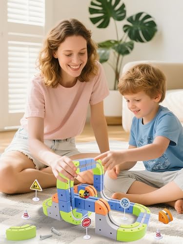 69PCS Electric Magnetic Train Track Sets – DIY Race Car Track Building Kits with Train and Traffic Signs, 3D STEM Toy for Toddlers and Kids, Boys and Girls Ages 3-8, Birthday Gift (Medium) - color: Medium