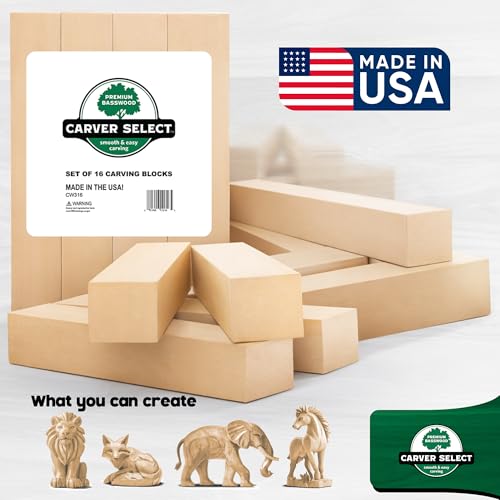 Basswood Carving Blocks Set of 16 – Wood Carving Kit with Premium Bass Blocks – for Crafts & Whittling – Ideal for Beginners & Professionals - size: Set of 16