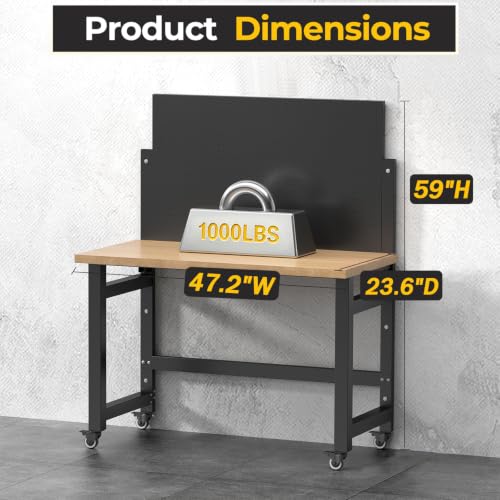 Mobile Folding Workbench, Pegboard & Wood Top Work Table, 2 Pack - size: 59"H x 47.2"W x 23.6"D