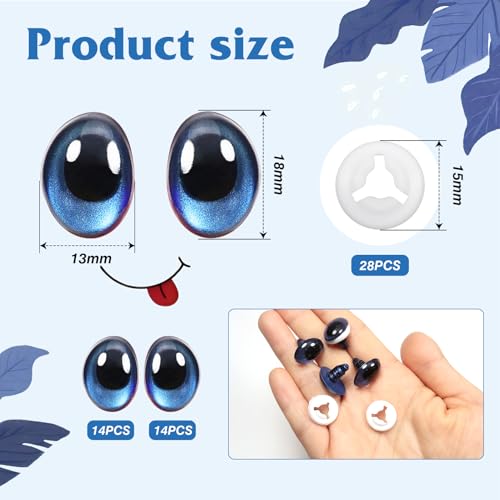 TOAOB 28pcs Plastic Safety Eyes with Washers Dark Blue Oval 13 x 18mm Stuffed Animals Craft Doll Eyes for DIY Amigurumis Crochet Animals Puppet Making - color: Dark blue
