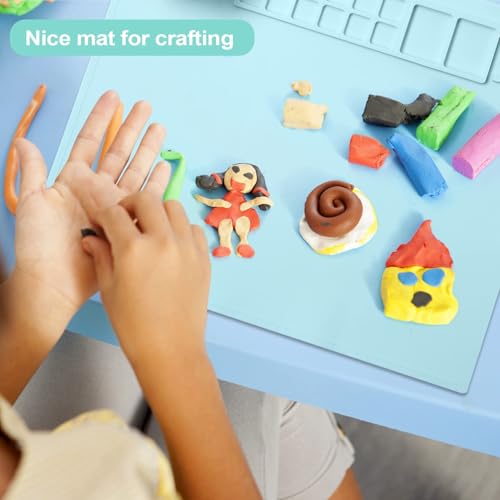AWOKE Silicone Painting Mat - 20"X16" Silicone Art Mat with 1 Water Cup for Kids - Craft Mat has12 Color Dividers - 2 Paint Dividers (Blue),Toddler Activities,3 4 5 Year Old Girl Boy Birthday Gifts - color: Blue