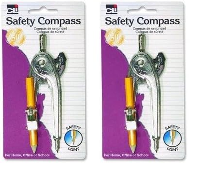 Charles Leonard Ball Bearing Compass with Golf Pencil, Metal with Safety Point, Up to 12 Inch Diameter, Silver (80365) (Pack of 2) - size: 2-Pack, style: Compass Saftey