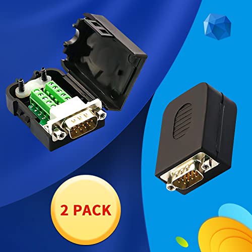 2PCS DB9 Male RS232 Solderless 9-Pin Breakout Connectors with Nuts - size: DB9 Male with Nut