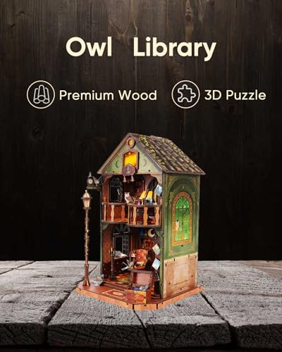 DIY Miniature House Kit Book Nook Kit for Adults to Build Mini Magic House - color: Owl Library