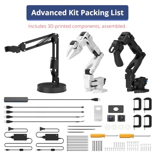 AI Robotic Arm Kit Hiwonder SO-ARM101 Embodied Imitation Learning Open Source 6-Axis Robot Arm 12 High-Torque Bus Servo Motors AI Vision Recognition (Advanced Kit, Included 3D Printed Part, Assembled)