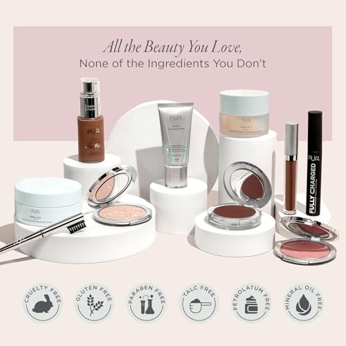 PÜR Minerals Multitasking Essentials Kit - Makeup Gift Set Includes 4-in-1 Correcting Primer, Fully Charged Mascara, 4-in-1 Pressed Mineral Powder & 1 Chisel Brush - style: DP6/Deep