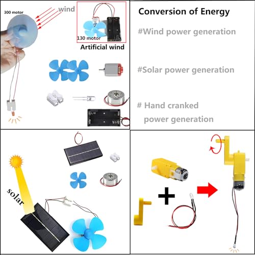 Delinx Fun Physics Science Experiment Kit: Windmill & Hand-cranked Generator, Solar Power, Basic Electric Circuit Learning, DIY Educational STEM Project for Kids & Teens, Girls & Boys