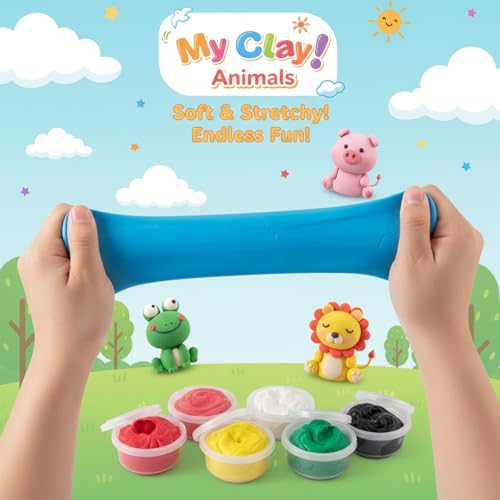 Air Dry Clay Kit, 5 Packs Modeling Clay Animals Kit for Kids, DIY Model Magic Clay with Tools & Tutorials, Soft& Non-Sticky, Safe& Non-Toxic Magic Clays, Creatible Art Crafts Toys Gifts for Boys Girls - color: 5 Colors Animal Kit