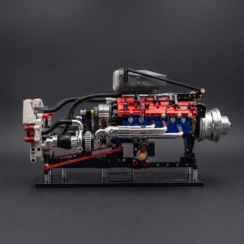 V8 Engine Model Kit, 1151 Pieces, Hand Crank, Transparent Case
