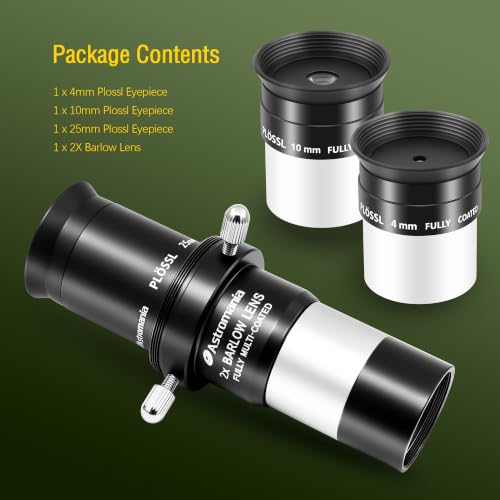 Astromania Eyepiece Set with 4 10 25mm Plossl Eyepieces & Barlow Lens 2X - size: 4/10/25mm/2X Barlow Lens