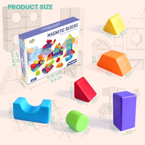 Large 3D Shape Magnetic Building Blocks, 36PCS, 1.65 Inch for Kids Ages 4+ - color: 36 Pieces