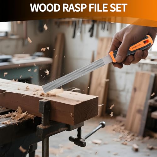 KUZURYU Woodworking Rasp Set – 3PCS Multi-Shape Precision Wood Files(Flat, Half-Round, Round) with Ergonomic Handles for Carpentry, DIY, and Wood Restoration - size: Wood File - 3 pcs