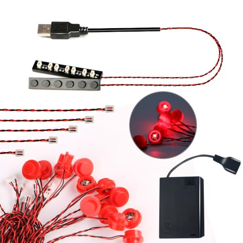 14PCS Building LED Lights 1X1 Circular Dot Compatible with LEGO(Red) - color: Red