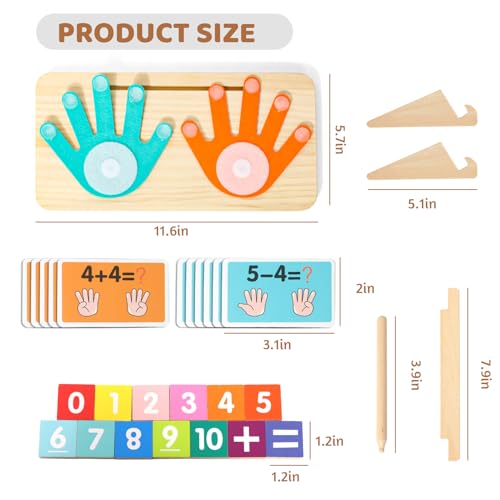 Montessori Math Learning Toys for Toddlers 3-5, Double-Sided Finger Counting & Number Tracing Board, Preschool Educational Wood Number Blocks Toys for Kids 2-4, Math Manipulates, Girl Boy Gift 5-7
