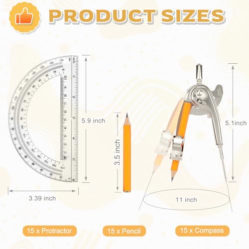 Mototo 30-PCS Geometry Tool Set, Math Compass for Geometry and 6 Inch Protractor Set Include Metal Compass with Pencil and Clear Plastic Protractor for Student Classroom Office Woodworking Art Drawing - style: 30 Pack