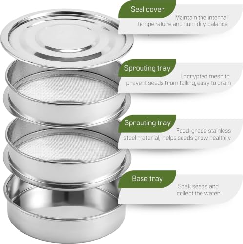 6'' Stainless Steel Sprouting Tray Round – 3-Tier Seed Gardening Planter Tray for Microgreens Broccoli Sprouts Growing Kit Microgreens Tray Germination - size: 3-Tier, 6"