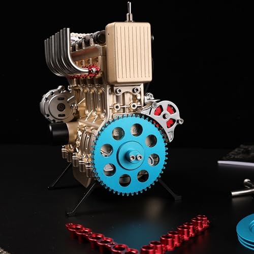 TECHING Metal Inline 4-Cylinder Engine Model Kit that Works for Adults
