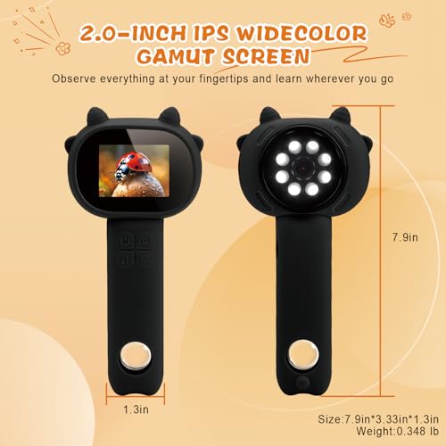 Microscope for Kids 500x Magnification,4X Zoom Mini Pocket Handheld Microscope with 2.0" Screen for Toddlers-STEM Educational Science Kit Toddler for Boys Girls Aged 3-12(Black) - color: Black
