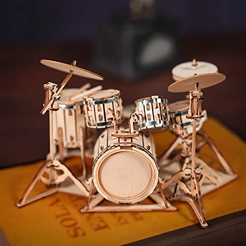 ROBOTIME Wooden Craft Kits for Kids 3D Wooden Puzzle DIY Model Drum Kit to Build for Boys Adorable Home Decoration for Teens - color: Drum Kit
