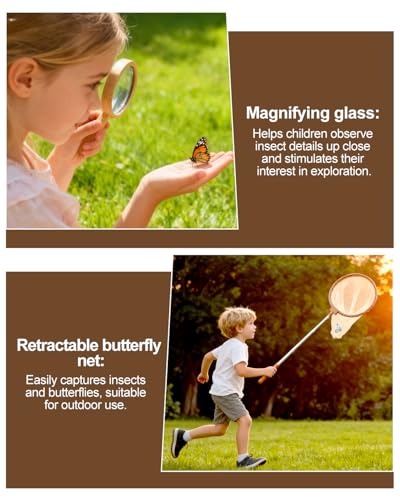 Wooden Bug Catcher Kit for Kids Ages 3-8, Outdoor Explorer Set