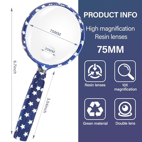 Feosky Handheld Reading Magnifier, 10X 30X Magnifier, 75mm Shatterproof Lens, Non-Slip Handle for Adults Close Work, Seniors Reading and Nature Exploration, Hobby Observation(Star) - color: Multi02, size: 75mm