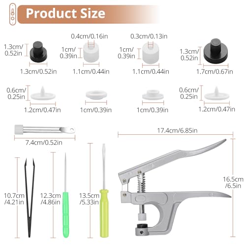 KAMTOP Snap Pliers Set, 408 Sets T5 Plastic Snap Buttons Kit, 3 Colors - style: White, Gray and Black