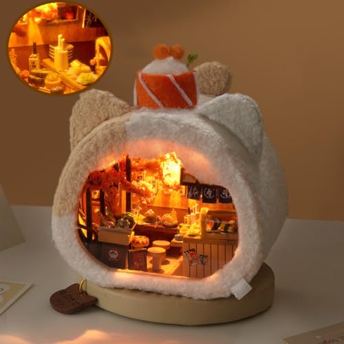 3D Wooden Book Stand Puzzle DIY Dollhouse Wood Nook Model Building Kit with LED Light for Adults to Build Creativity Christmas Halloween - color: F