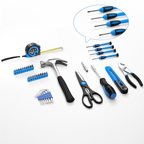 HANGYING 39-Piece Basic Household Tool Set with Toolbox Storage Case, Blue - color: Blue, size: 39-Piece