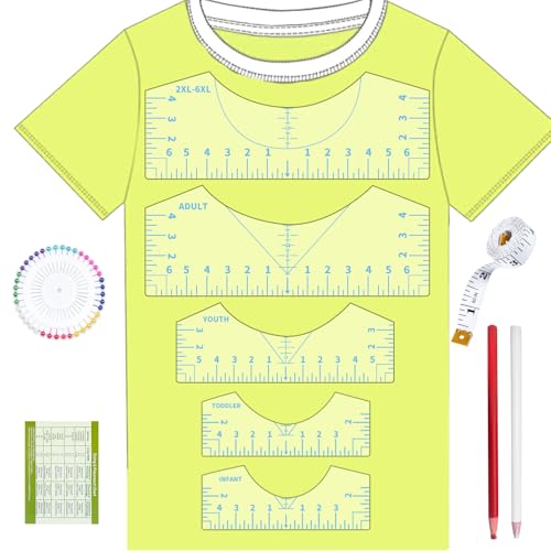 5Pack Tshirt Ruler Guide for Vinyl Alignment, T Shirt Rulers to Center Designs, PVC Measurement Template, Sewing Supplies Accessories Tools for Cricut Heat Press Transfer Vinyl (Blue) - style: Tshirt Ruler-5-Blue