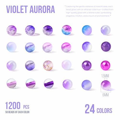 1200PCS 6mm Purple Glass Beads for Bracelets, 24 Colors Assorted Violet Series Crystal Beads Bracelets Making Kit and Jewelry Making, Bracelet Beads for Necklace Earring Crafts DIY - color: Purple Dream