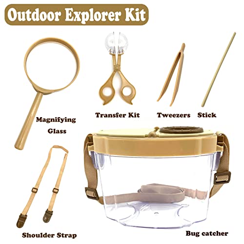 Bug Catcher Kit, Kids Bug Collection Kit, Outdoor Nature Explorer Kit with Tweezers, Magnifying Glass, Science Educational Kit, Bug Observation Container for Boys and Girls (Gold)